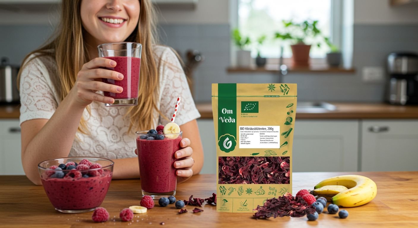 Hibiskus-Frucht-Smoothie mit unseren getrockneten BIO Hibiskusblüten