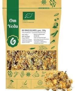 OmVeda Bio Ringelblumen Ganz 200g | Ganze Ringelblumenblüten mit Kelch DE-ÖKO-039 | Getrocknete Blüten für Tee, Naturkosmetik, Salben, Badezusätze | Vegan, Kosher, Allergenfrei