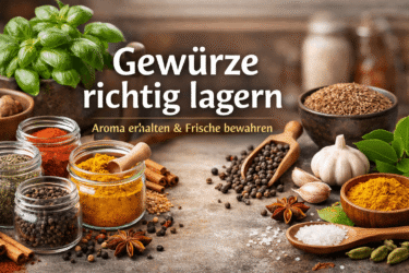 Gewürze richtig lagern – luftdicht verschlossene Gläser mit Bio Gewürzen in moderner Küche