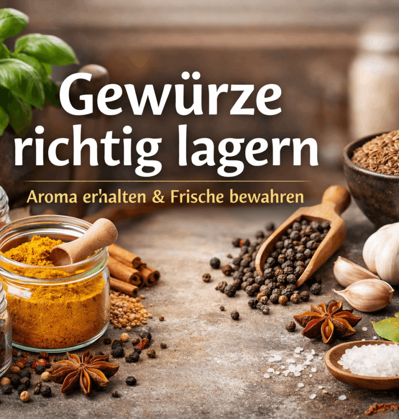 Wie lagere ich Gewürze richtig, damit sie ihr volles Aroma behalten? 1 Gewürze richtig lagern – luftdicht verschlossene Gläser mit Bio Gewürzen in moderner Küche