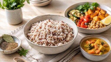 BIO Reismischung mit Gemüse-Bowl, Curry und Gewürzen