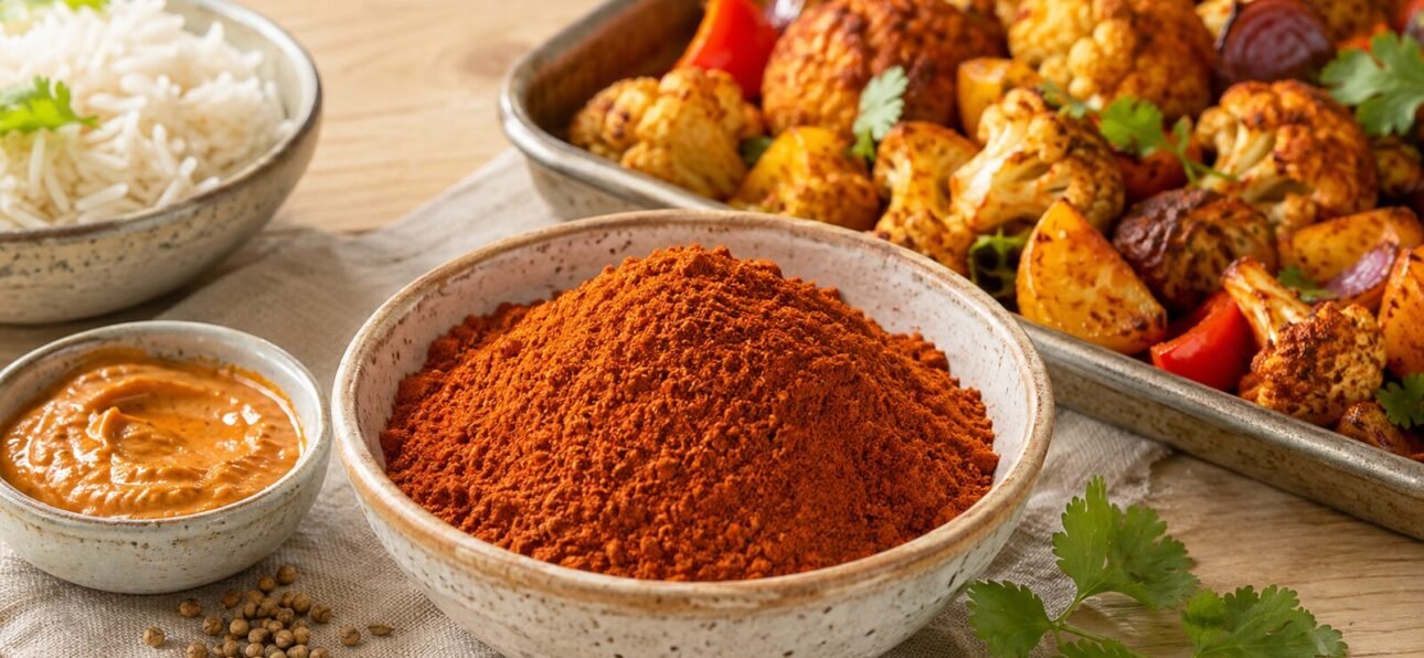 BIO Tandoori Masala verwenden: 5 Ideen für Gemüse, Marinade & Ofengerichte 1 BIO Tandoori Masala mit Ofengemüse, Basmatireis und würziger Marinade