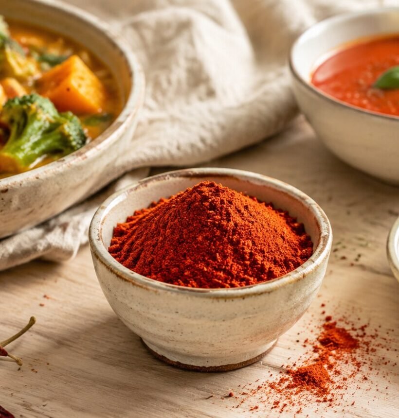 BIO Cayennepfeffer gemahlen mit Curry, Tomatensuppe und Kräutermarinade