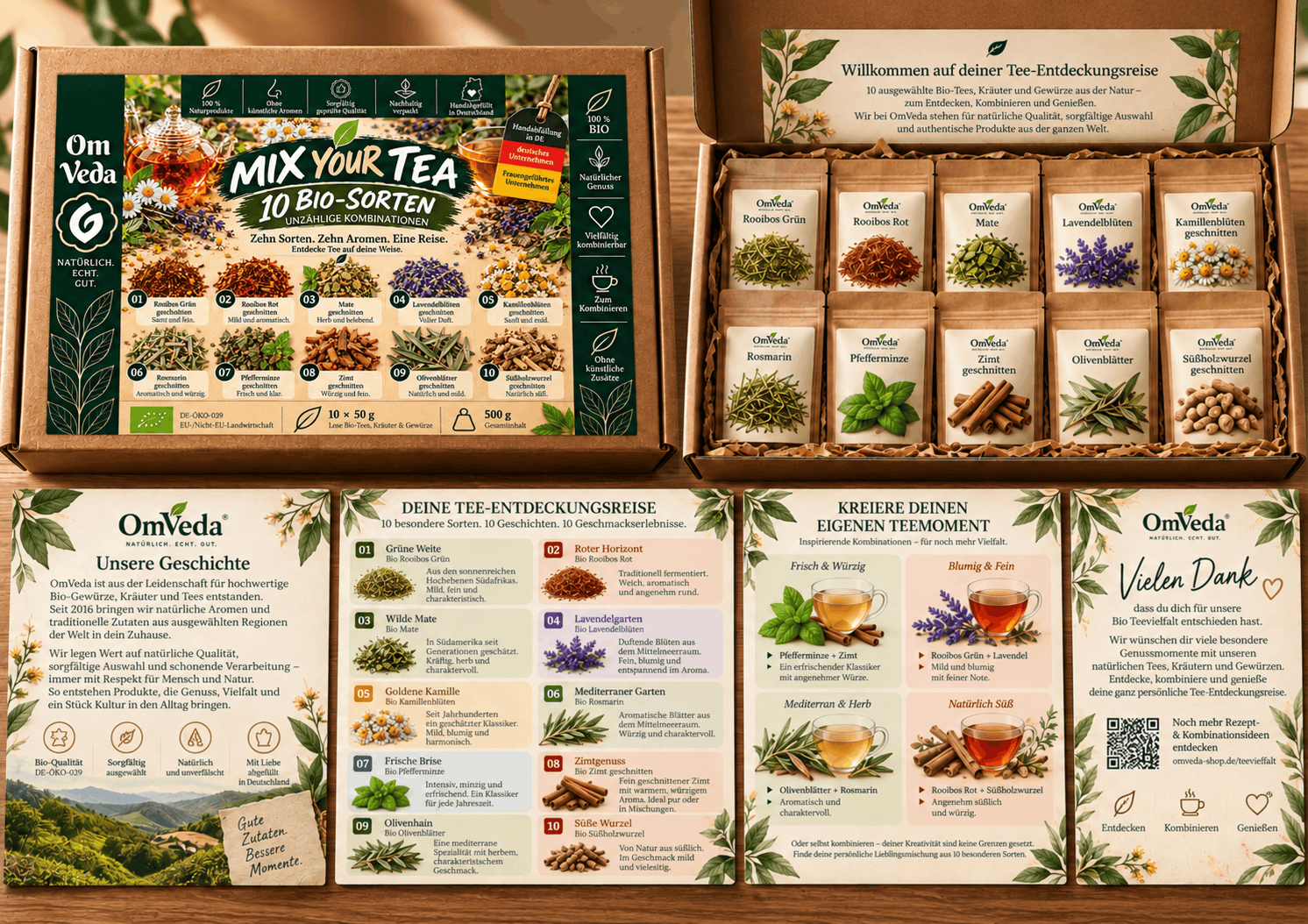 Mix Your Tea Bio Tee Geschenkset von OmVeda mit 10 Bio-Teesorten zum Selbermischen